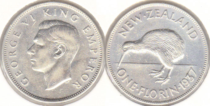 1937 New Zealand silver Florin (EF) A002044